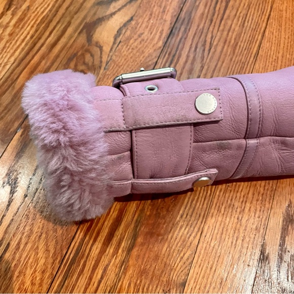 The Arrivals Pink Leather Jacket with Shearling Trim - Picture 5 of 11